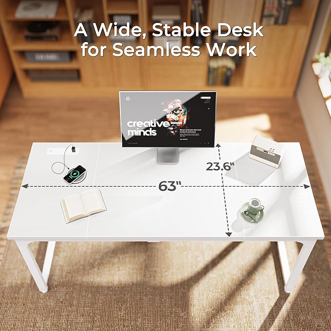 Huuger 63 x 24 inch Desk with Power Outlets & USB-C, Deeper & Thicker Desktop - Image 5