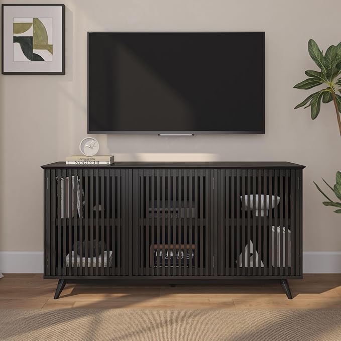 Plank+Beam Mid-Century Modern Wood TV Stand, Three Door Solid Wood - Image 9