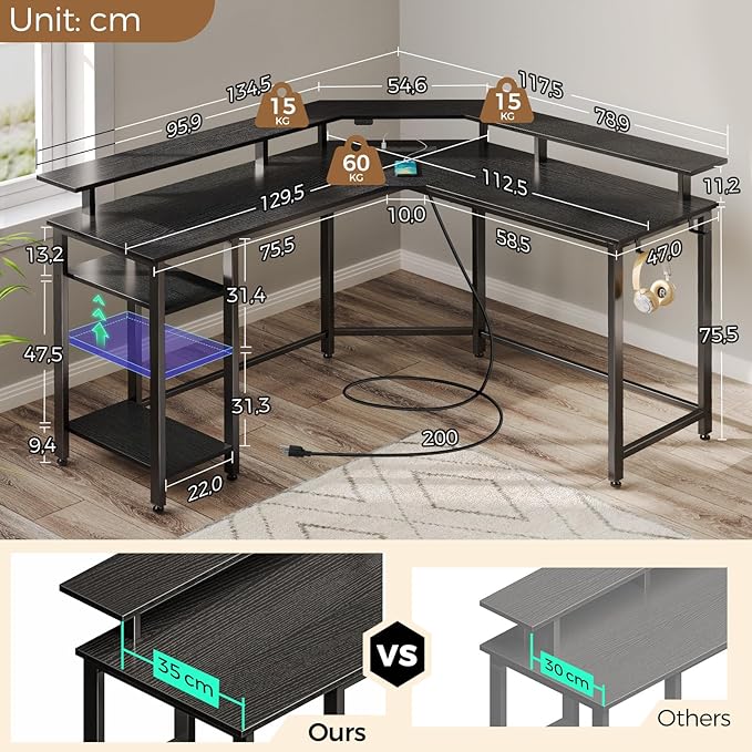 Rolanstar L Shaped Gaming Desk - Image 3