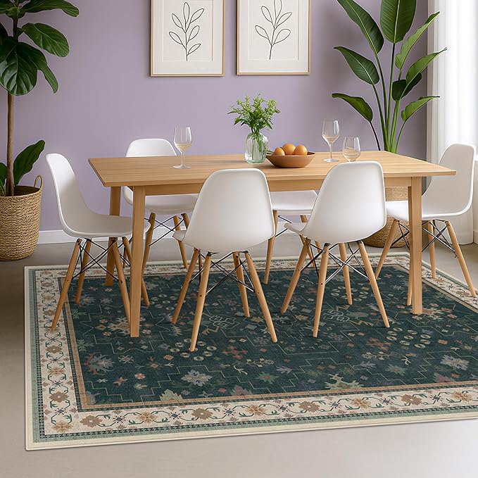 Vintage Dark Green 6x8 Dining Room Rugs - Image 3