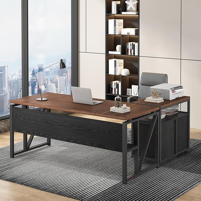Tribesigns L Shaped Desk with Drawer Cabinet, 2 Piece Home Office Furniture - Image 8