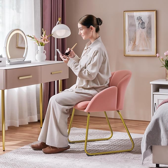 Yaheetech Flower Shape Velvet Vanity Chair, Modern Side Armchair Makeup Chair - Image 4