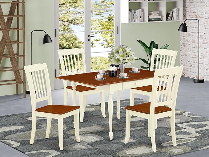 East West Furniture MZDA5-WHI-W 5 Piece Dining Set Includes a Rectangle Dining - Image 2