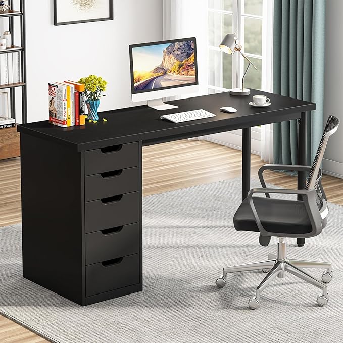 Tribesigns Computer Desk with 5 Drawers, 47 inches Rustic Brown Home Office - Image 3