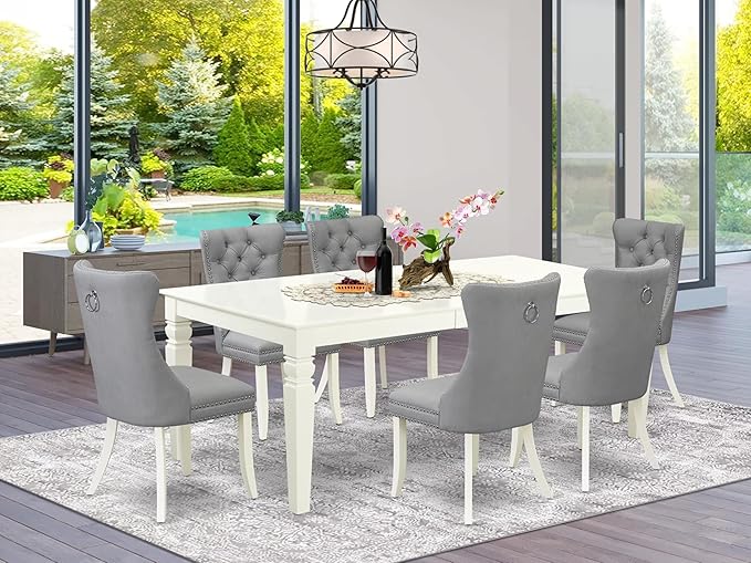 East West Furniture LGDA7-LWH-27 7 Piece Dining Set Includes a Rectangle - Image 2