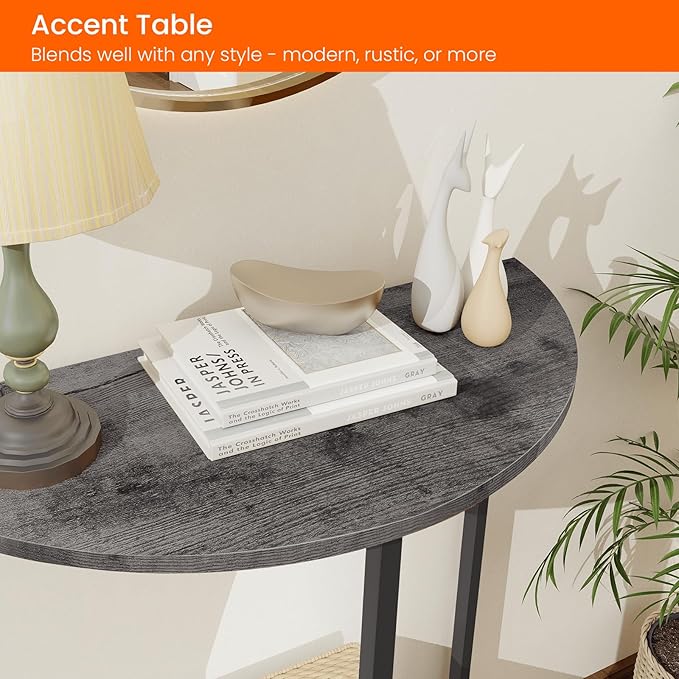 Homode Rustic Grey Farmhouse Half Moon Table, Small Entryway Table - Image 5