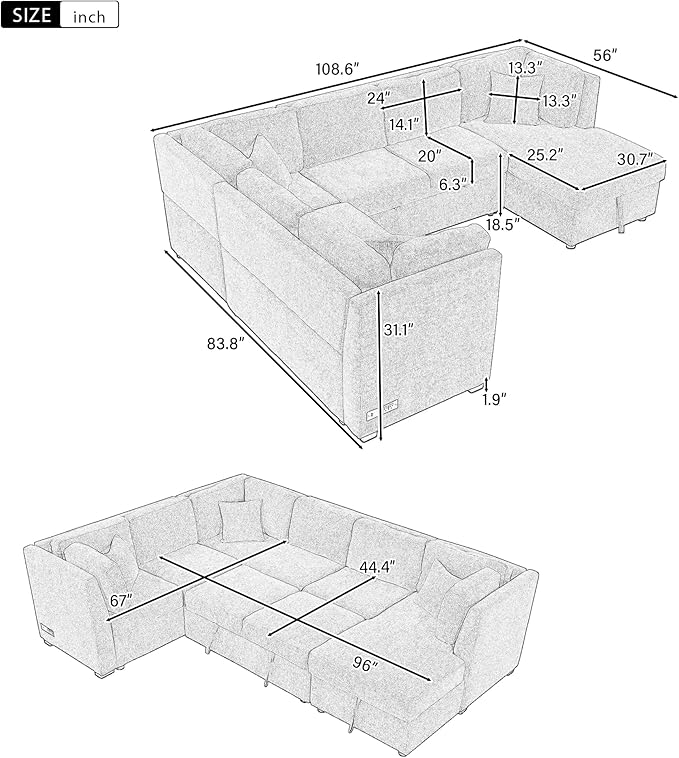 Ball & Cast 108.6" Sleeper Sectional Pull Out Sofa - Image 2