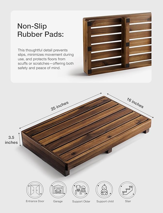 TINAMO 3.5" One Step Stool for Elderly, Acacia Wood High Riser Step Stool for - Image 2