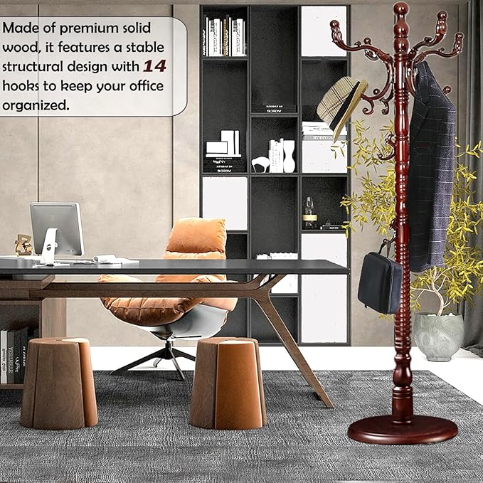 Coat Racks Free Standing with 14 Hooks, Natural Wood Coat Stands - Image 3