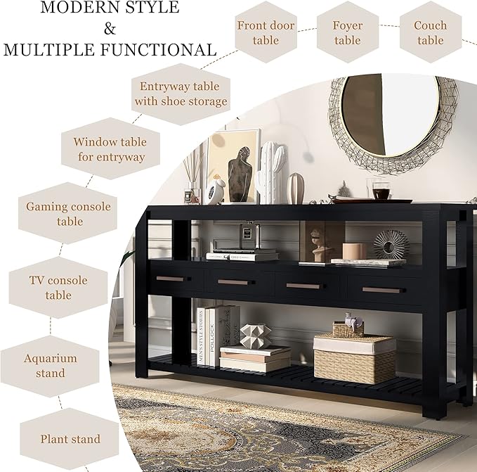 Ball & Cast 62.2“ Contemporary 4 Drawers Console Table, Long Entryway Table - Image 4