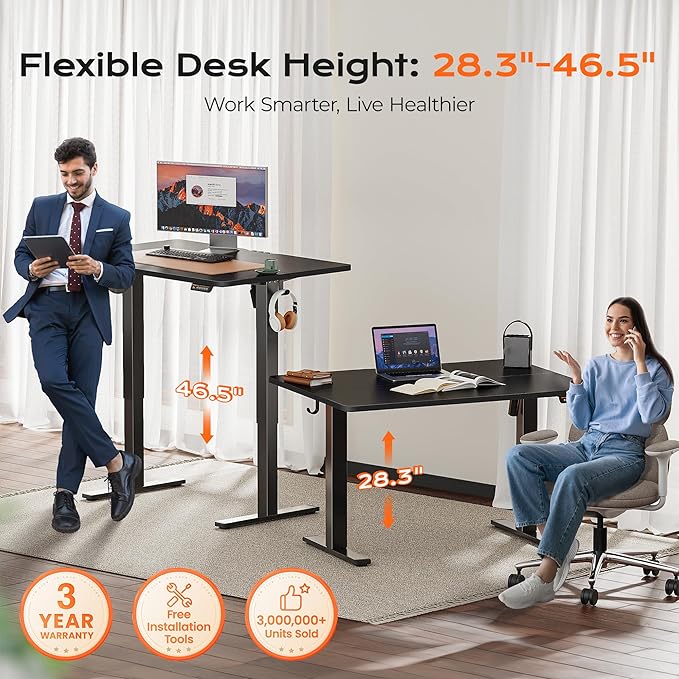 Huuger 48 x 28 Large Electric Standing Desk, Height Adjustable Desk, 27.6" Deep - Image 3