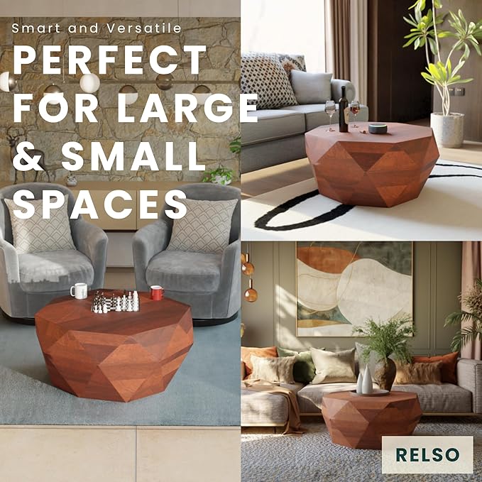Relso Solid Wood Geometric Faceted Coffee Tables Living Room, Crafted - Image 6