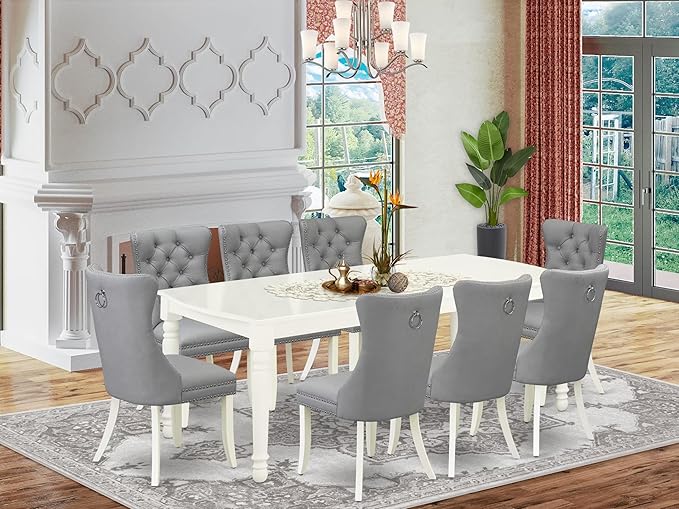 East West Furniture DODA9-LWH-27 9 Piece Modern Dining Table Set Includes a - Image 2