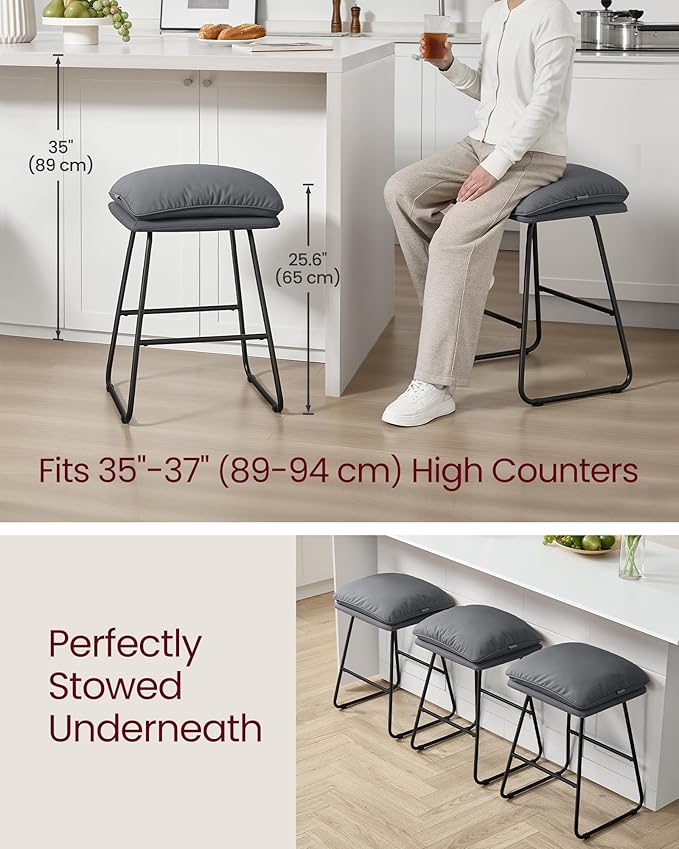 VASAGLE Bar Stools Set of 4, Counter Height Bar Stools, Leather Counter Stools - Image 2