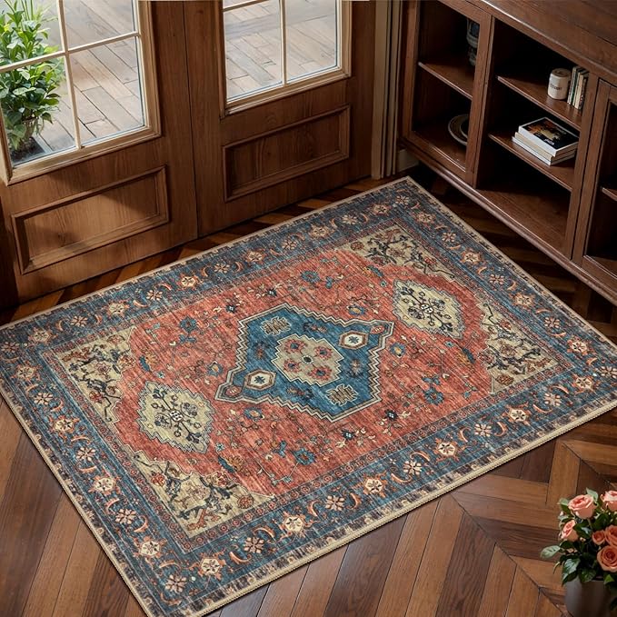 Tangsoo Washable Entryway Rugs 2x3 Vintage Non Slip Small Area Rug, Indoor by Tangsoo