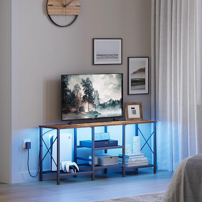 TV Stand with LED Lights for 55 Inch TV, Entertainment Center with 3-Tier Open - Image 8