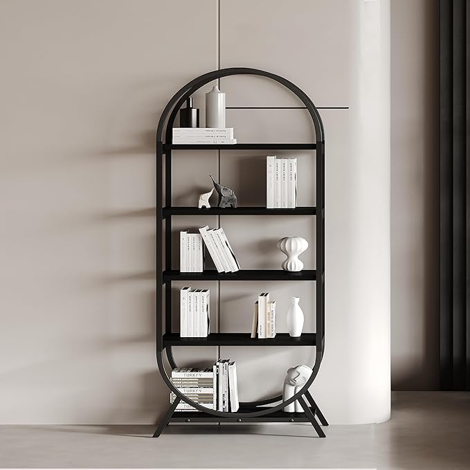 Bookshelf Arched Bookcase Set 2, 5 Tier Open Freestanding Display Shelf - Image 7