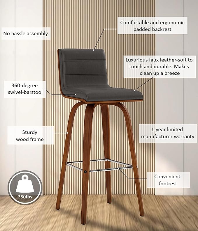 Vienna 30" Swivel Bar Stool in Walnut Wood Finish - Image 14