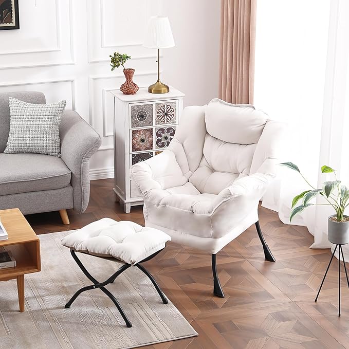 Lazy Chair with Ottoman, Modern Reading Lounge Accent Chair with Armrests and a - Image 5