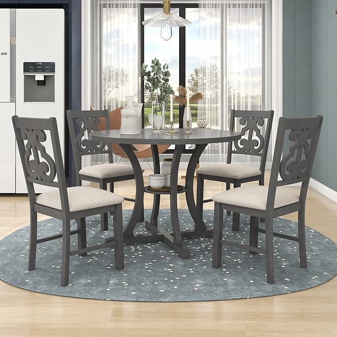 Merax 5 Piece Round Dining Table Set 4 Retro Chairs by Merax