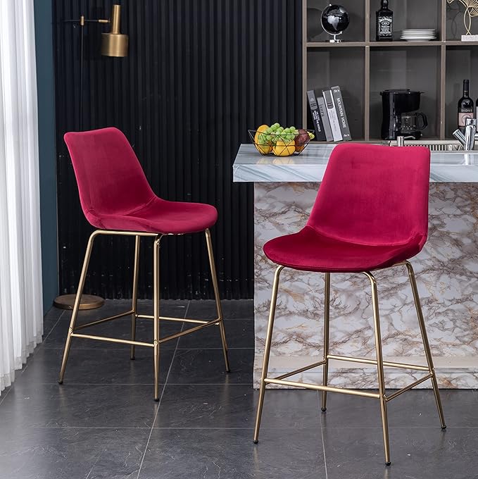 Roundhill Furniture Aufurr Modern Velvet 26.50 Counter Height Stools - Image 4