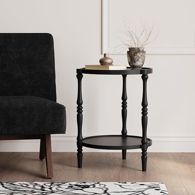 Accent Wood End Table, 2-Tier Round Bedside Table, Natural Side Table Nightstand by Unknown