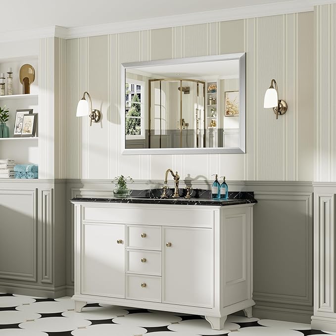 48x32 Inch Silver Bathroom Mirror - Image 4