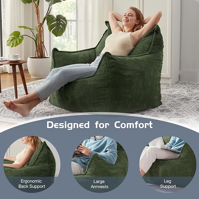 Giant Bean Bag Chair Sofa for Adults Teens, Comfy Corduroy Large Bean Bag Chairs - Image 3