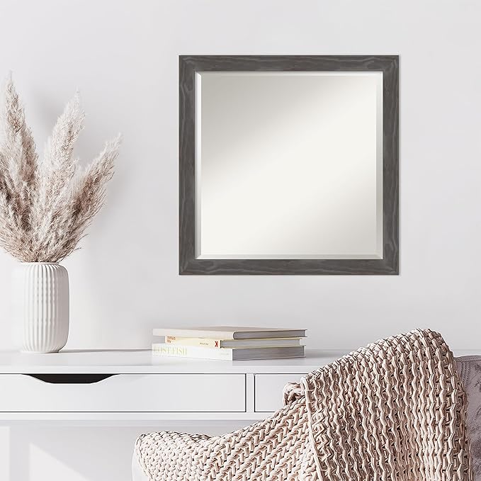 Amanti Art Grey Wall Mirror 23x23 Woodridge Rustic Grey Square Bathroom Mirror - Image 6