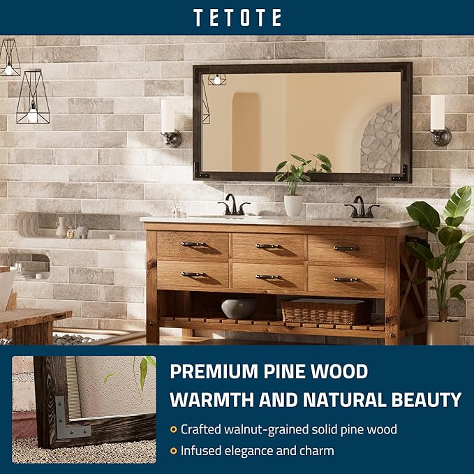 TETOTE 48 x 24 Black Wood Framed Mirror - Image 2