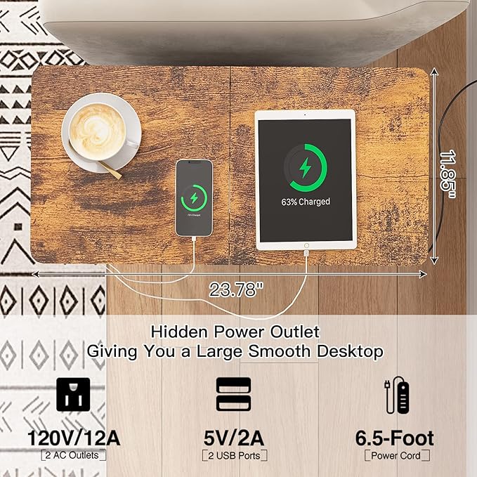 LIDYUK End Table with Charging Station, Narrow Side Table with Drawer and USB - Image 3