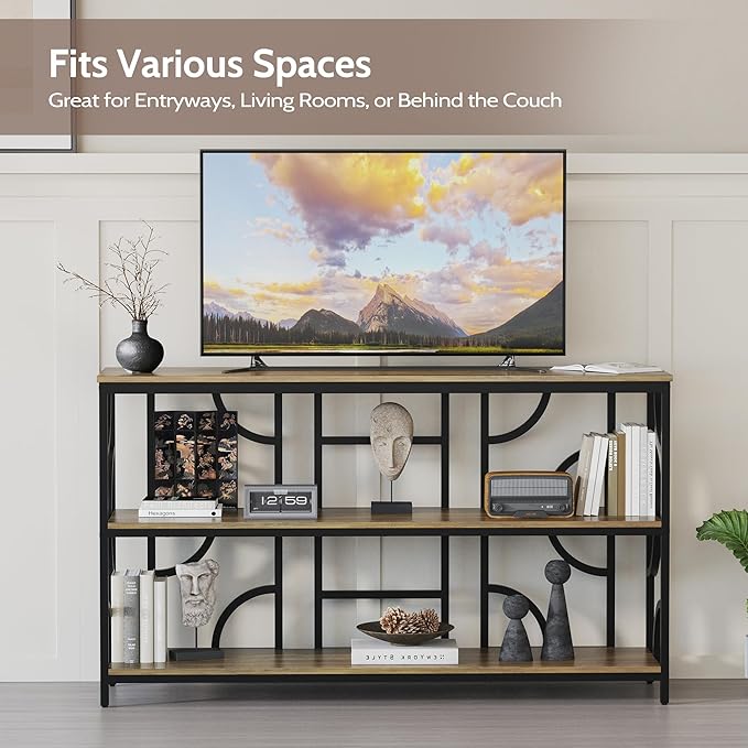 55'' Industrial Sofa Table, 3-Tier Storage Console Table - Image 7