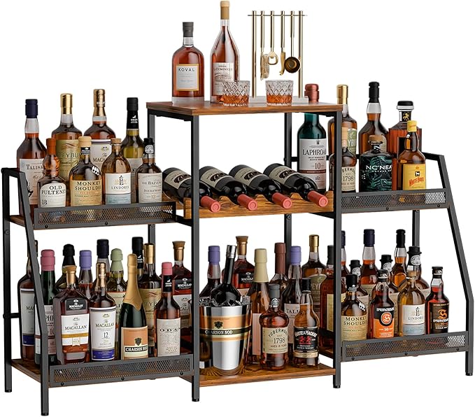 Liquor Cabinet with Fences, Wine Rack Freestanding Floor, 4 Tier Trapezoidal - Image 7