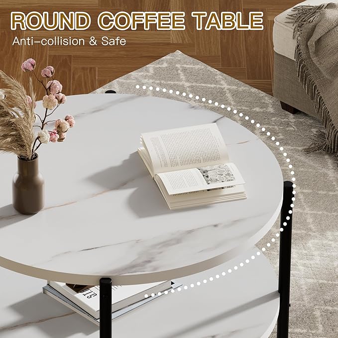 Round Coffee Table, 27.6" Circle Coffee Table - Image 8