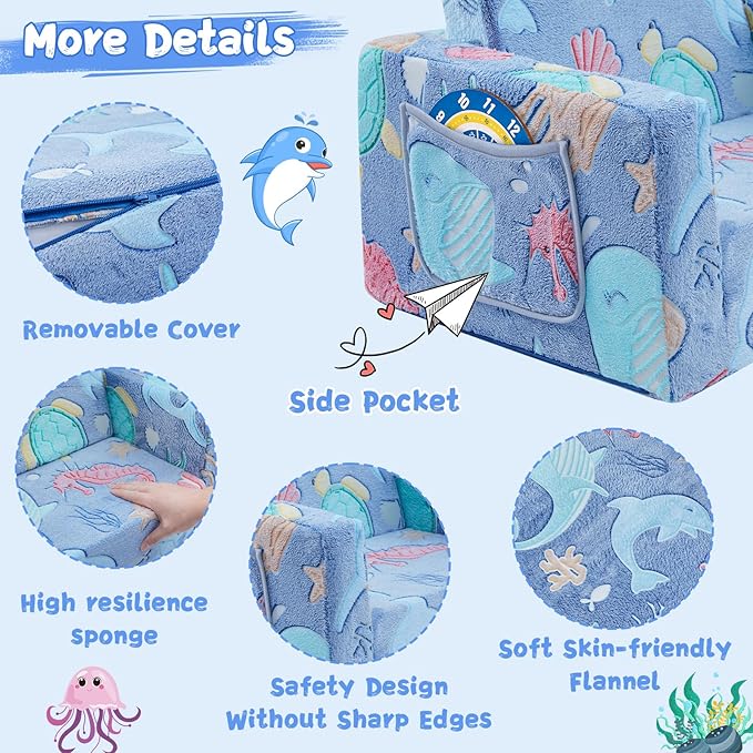Toddler Chair Comfy, 2-in-1 Soft Toddler Couch Fold Out - Image 5