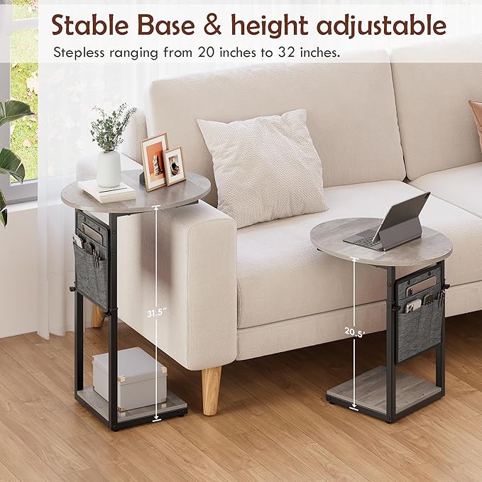 Vagusicc C Shaped End Table, Adjustable Height Small Side Table - Image 4