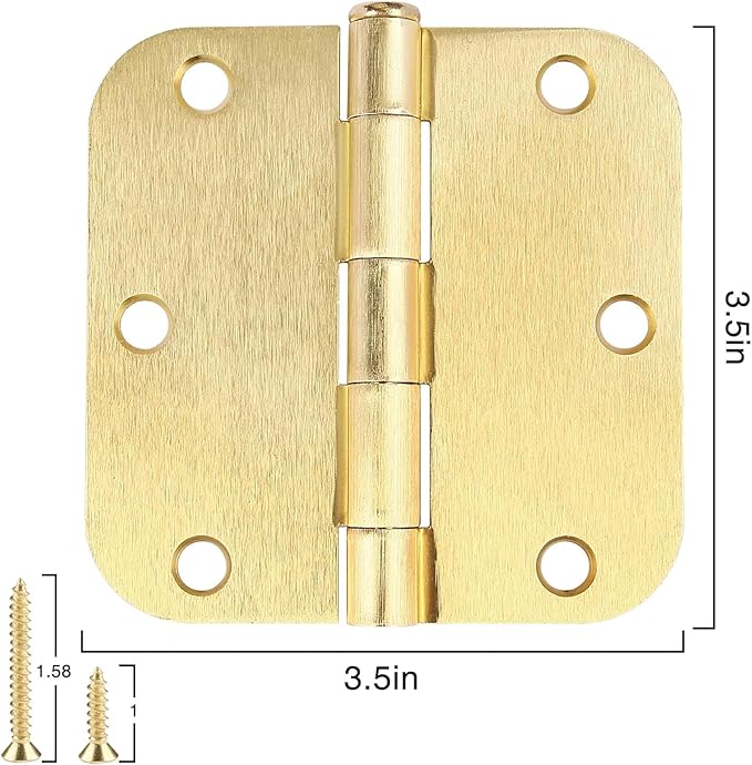 3 Pack Round Door Hinges 3-1/2" x 3.5 inch, 5/8 Radius, Brushed Brass 3 ½ Inch - Image 5