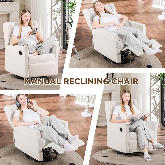 COMHOMA Nursery Rocking Chair Teddy Upholstered Swivel Rocker Recliner Manual - Image 5