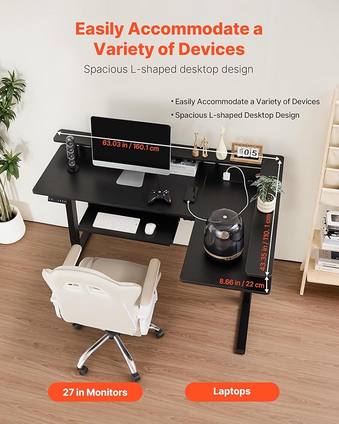 VEVOR L Shaped Desk, Electric Adjustable Height Corner Gaming Desk - Image 5