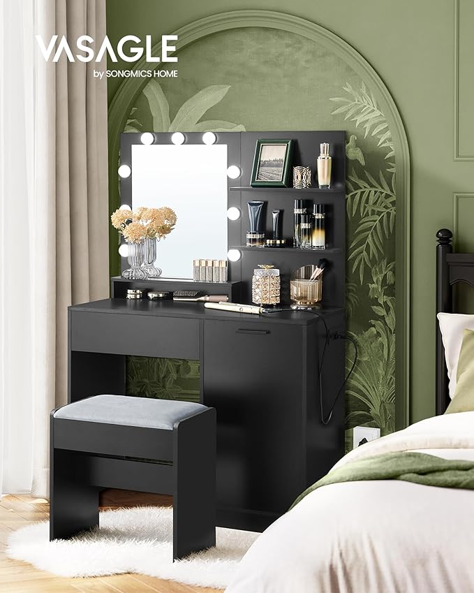 VASAGLE Vanity Desk with Mirror and Lights, 35.4-Inch Wide Makeup Vanity with - Image 2