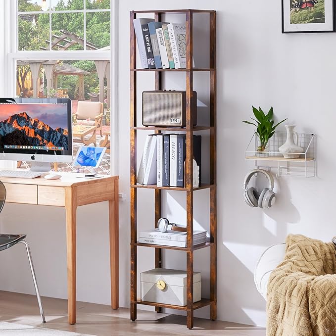 66in Tall Bookshelf 6-Tier Small Narrow Bookcase, Skinny Book Shelf by YUFAM