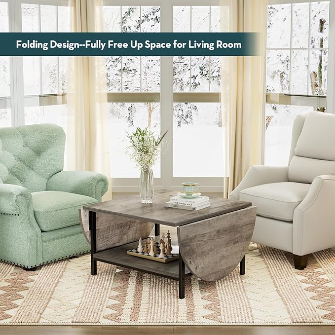 SAYGOER Folding Coffee Tables for Living Room 2-Tier Extended Coffee Table - Image 7