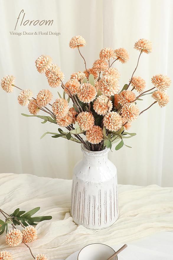 Floroom 5pcs Apricot Peach Faux Silk Mums Artificial Flowers, Bulk Fake Small - Image 2