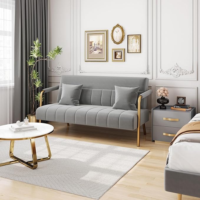 Yaheetech 56.5" W Modern Sofa Small Sofa Luxurious Velvet Fabric Couch - Image 7