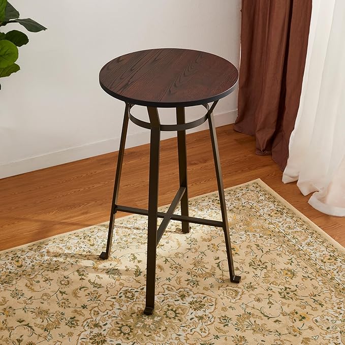 Glitzhome 41.25" H Rustic Steel Bar Table Round Solid Elm Wood Top Dining Room by Glitzhome