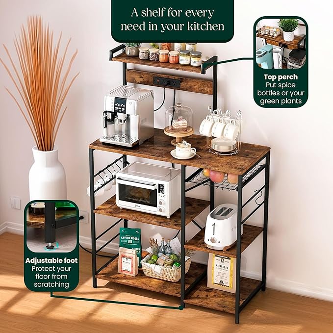 Kitchen Bakers Rack with Power Outlet & Hangers - Image 5