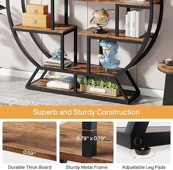 Tribesigns Bookshelf, Round Bookshelves Etagere Bookcase, 63 Inch Industrial - Image 7