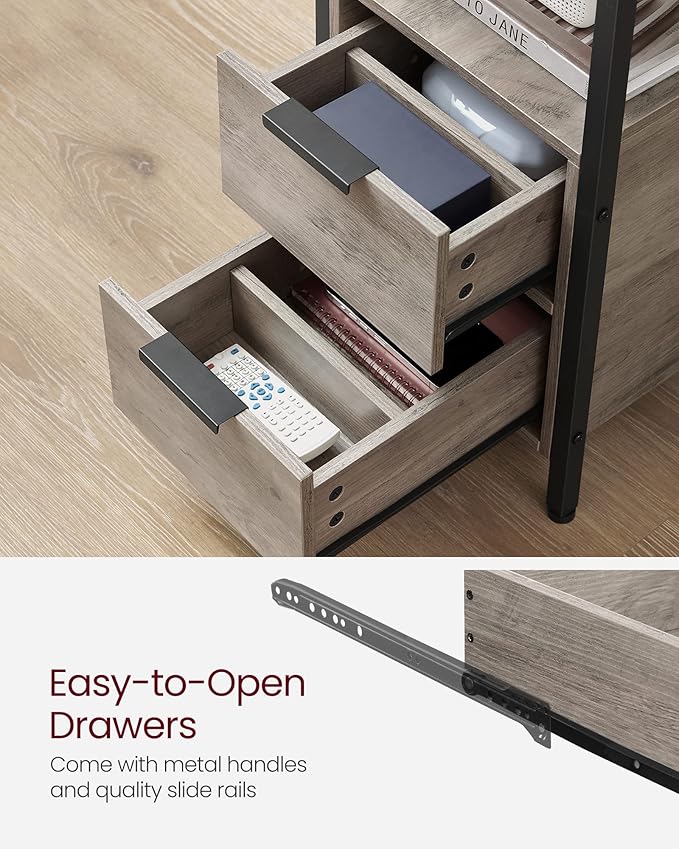 VASAGLE Side Table with Charging Station, Narrow End Table with 2 Drawers - Image 7