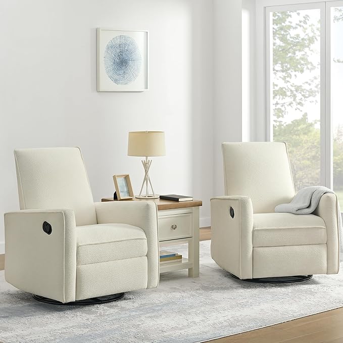 Upholstered Recliner Swivel Glider Nursery Chair Reclining Performance Fabric - Image 2
