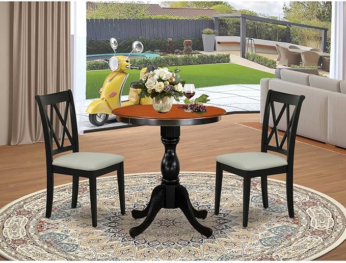 East West Furniture ESBR3-BCH-17 3 Piece Dining Table Set Contains a Round - Image 5
